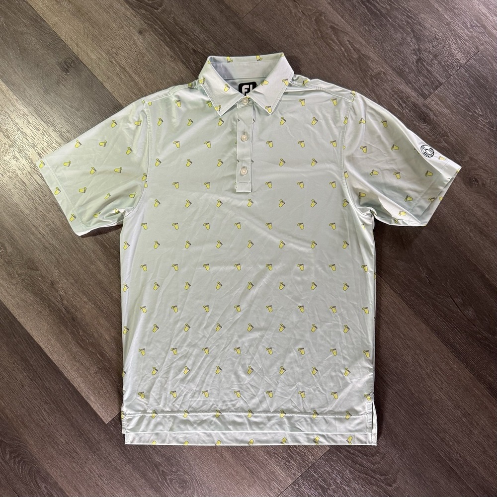 FootJoy Polo Shirt Mens Small Blue Lemonade Print Performance Golf Stretch